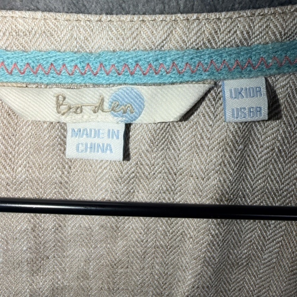 Boden Womens Linen Mini Dress US 6 Natural Short Sleeve Henley Pockets - Picture 2 of 6